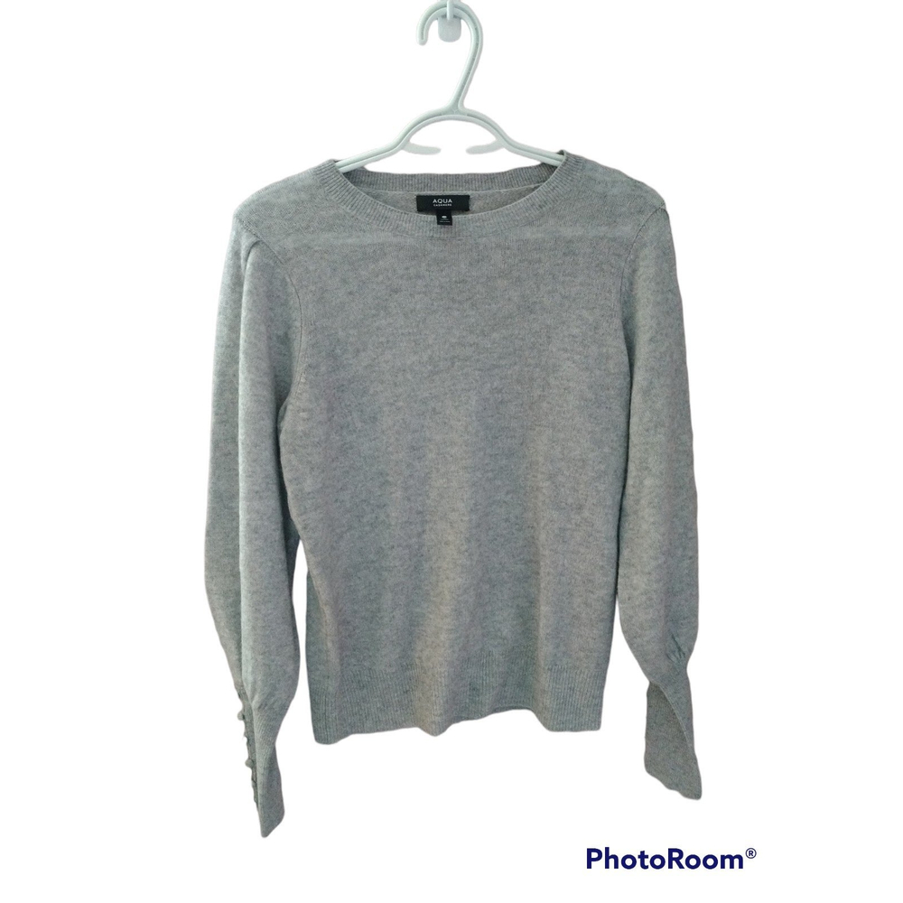 Aqua Cashmere Crewneck Grey Button Sleeve Raglan Pullover Women's Size XS